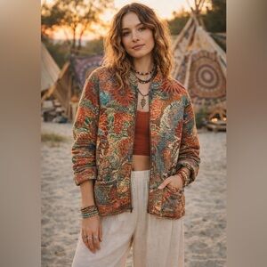 Quilted Tapestry Floral Jacket Art-to-Wear Patchwork Boho Folk M Botanical Artsy